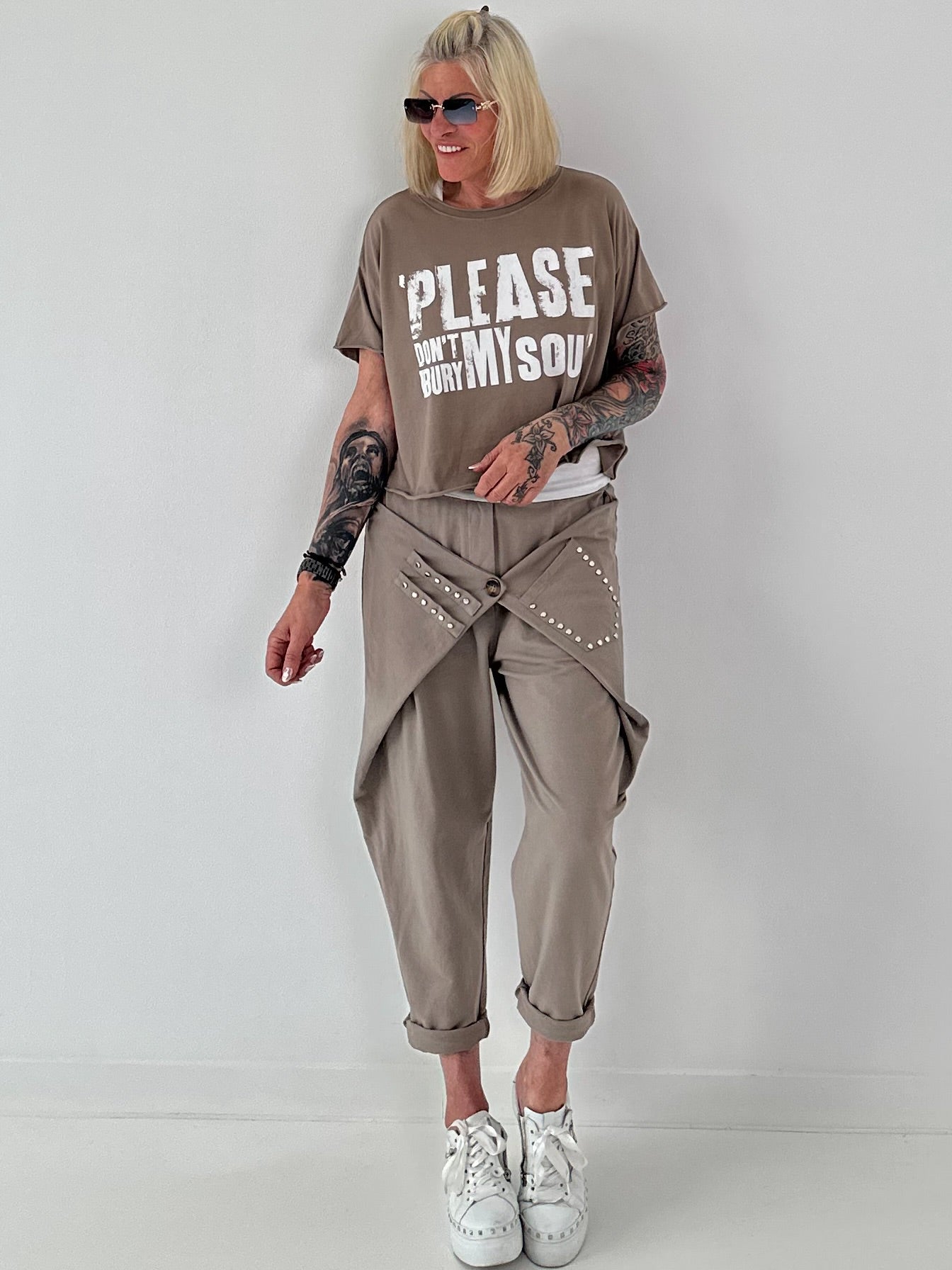 Sweatshirt Hose mit lässigen Details - taupe