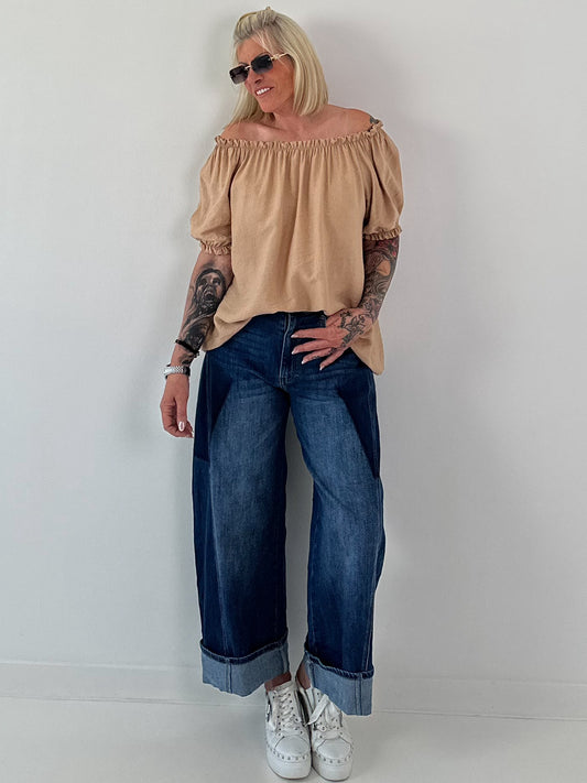 Carmen Tunika mit halben Arm  - camel