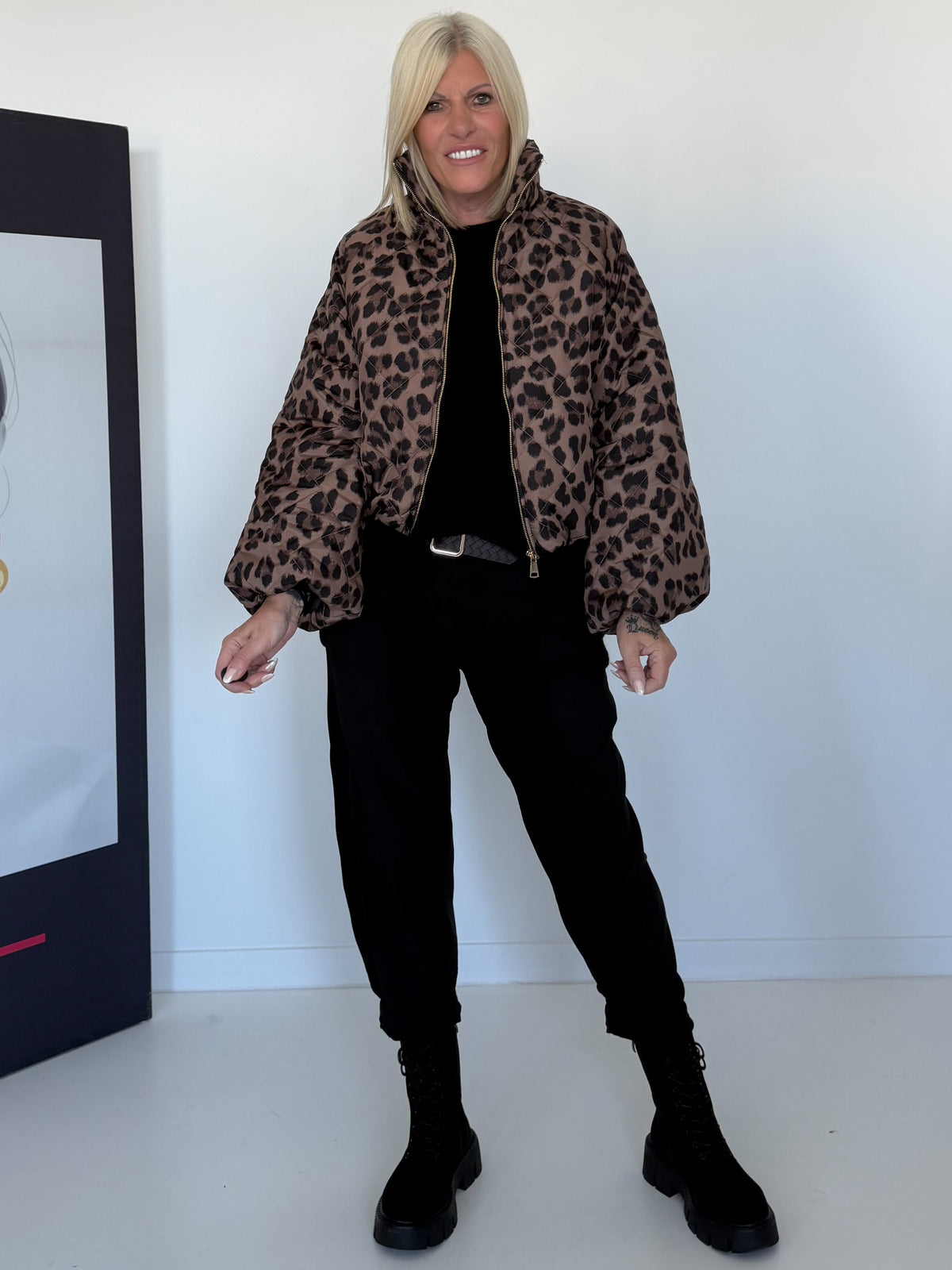 Puffy-Bomberjacke im Leo-Look - taupe-mehrfarbig