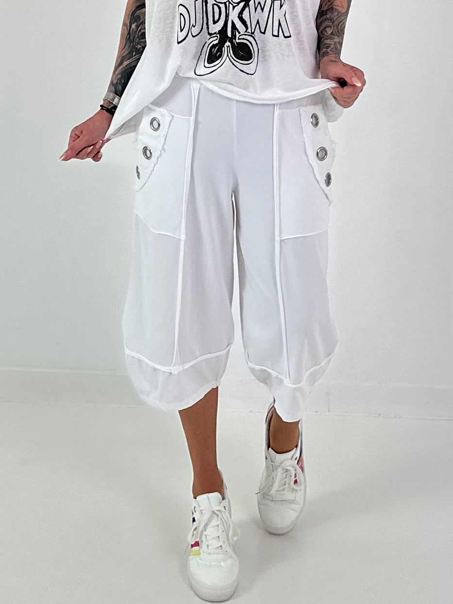 Casual sweatpants with eyelet details - white