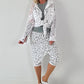 Jeansjacke mit Leo und floralem Netzeinsatz - weiss