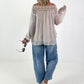 Silk tunic with crocheted neckline - beige