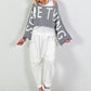 Cropped sweater model "Something" - grijs-wit