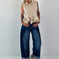 Ärmellose Bluse mit Volants  - beige