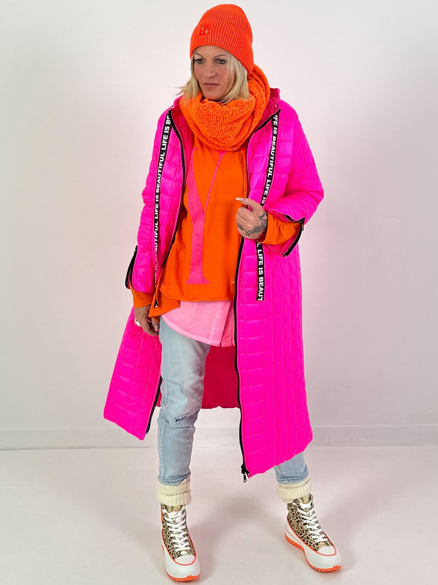 Oversized shirt model “YEAH” - neon orange