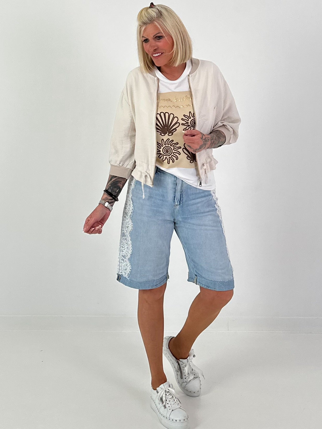 Lichtgewicht blouson met strikdetail - beige