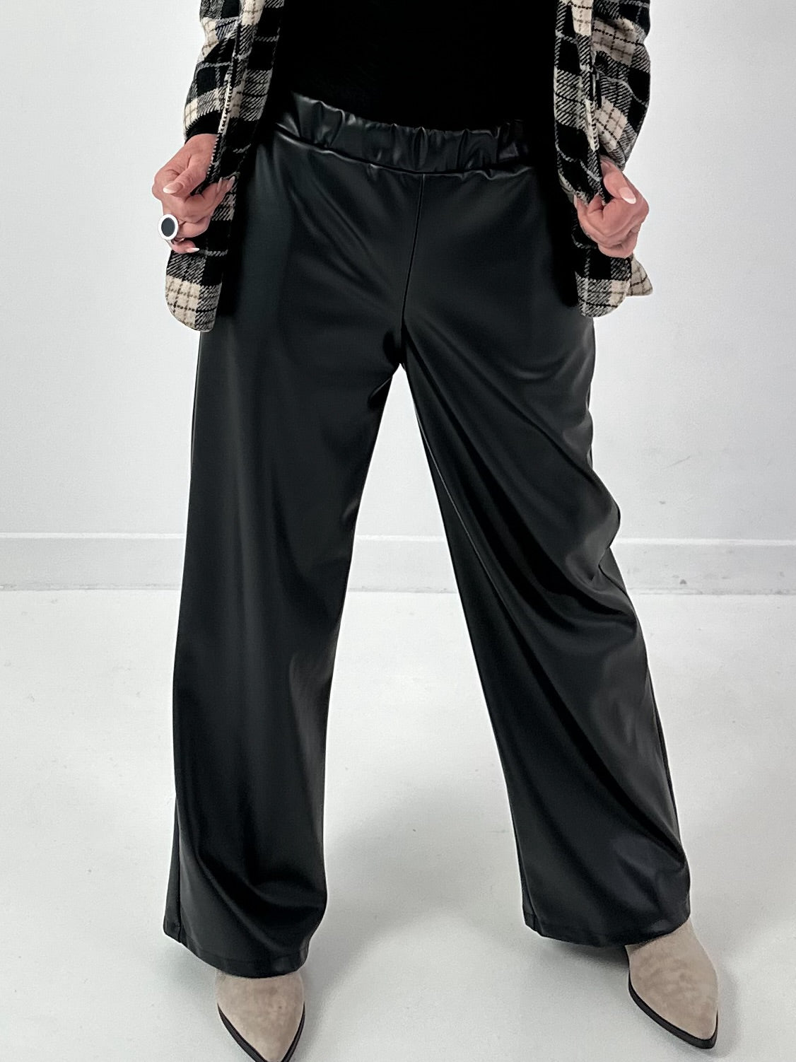 Leather-look trousers, model "Smooth Faux" - black