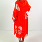 Oversized Strickmantel mit Kapuze Modell "Skull" - orange-weiss