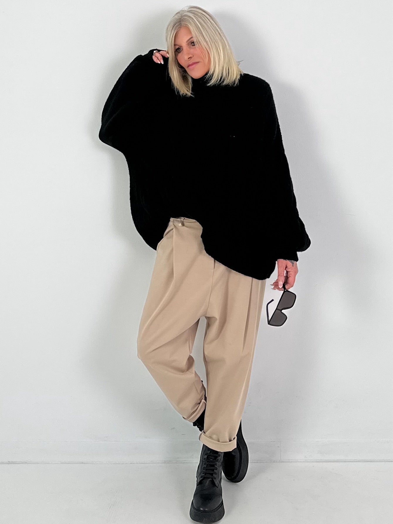 Lässiger Pullover mit Zopfmuster Modell "Pure Cable" - schwarz