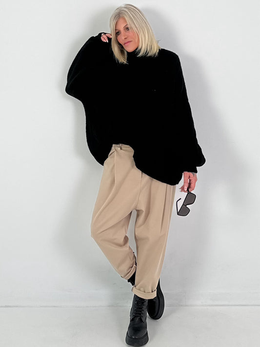 Casual cable-knit sweater, model "Pure Cable" - black