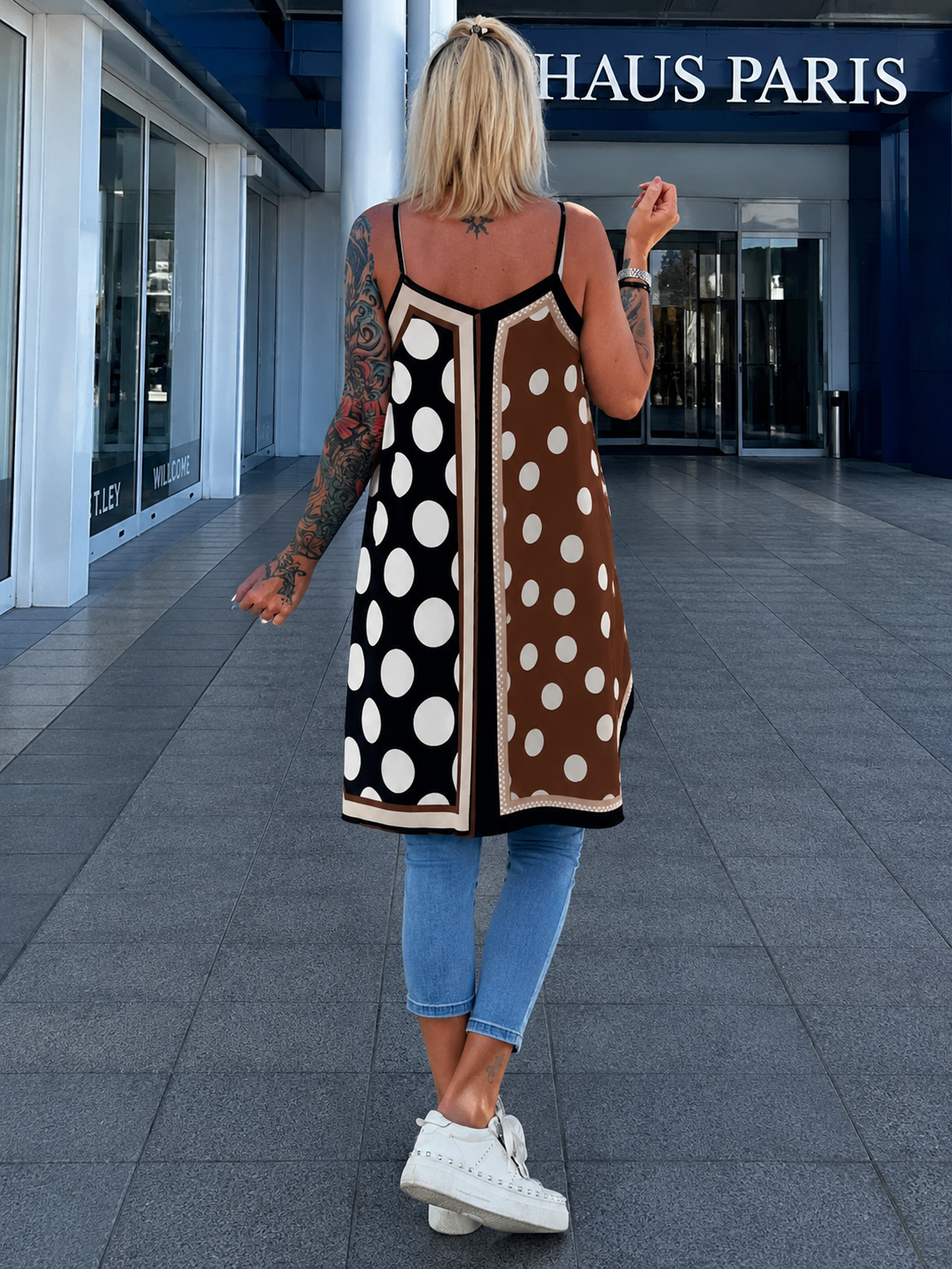 Luftiges Long Top / Kleid mit Muster - schwarz-mehrfarbig