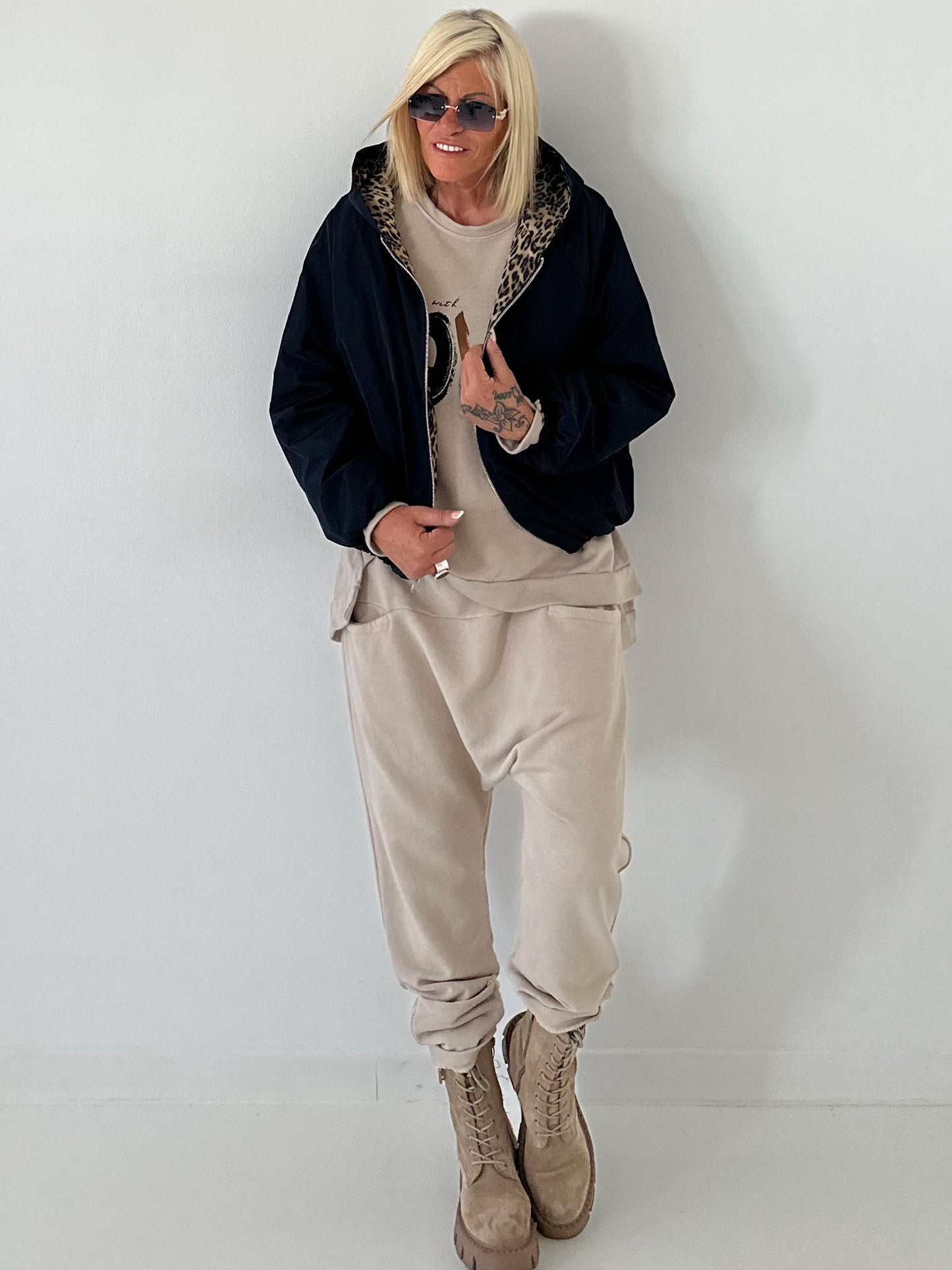 2 in 1 Jacke mit Leo-Print - dunkelblau
