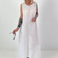 Sleeveless Linen Dress with Crochet Insert - white