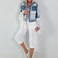 Boho Jeansjacke mit besonderen  Details - hellblau-weiss