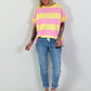 Sweat T-Shirt mit Streifen - gelb-rosa