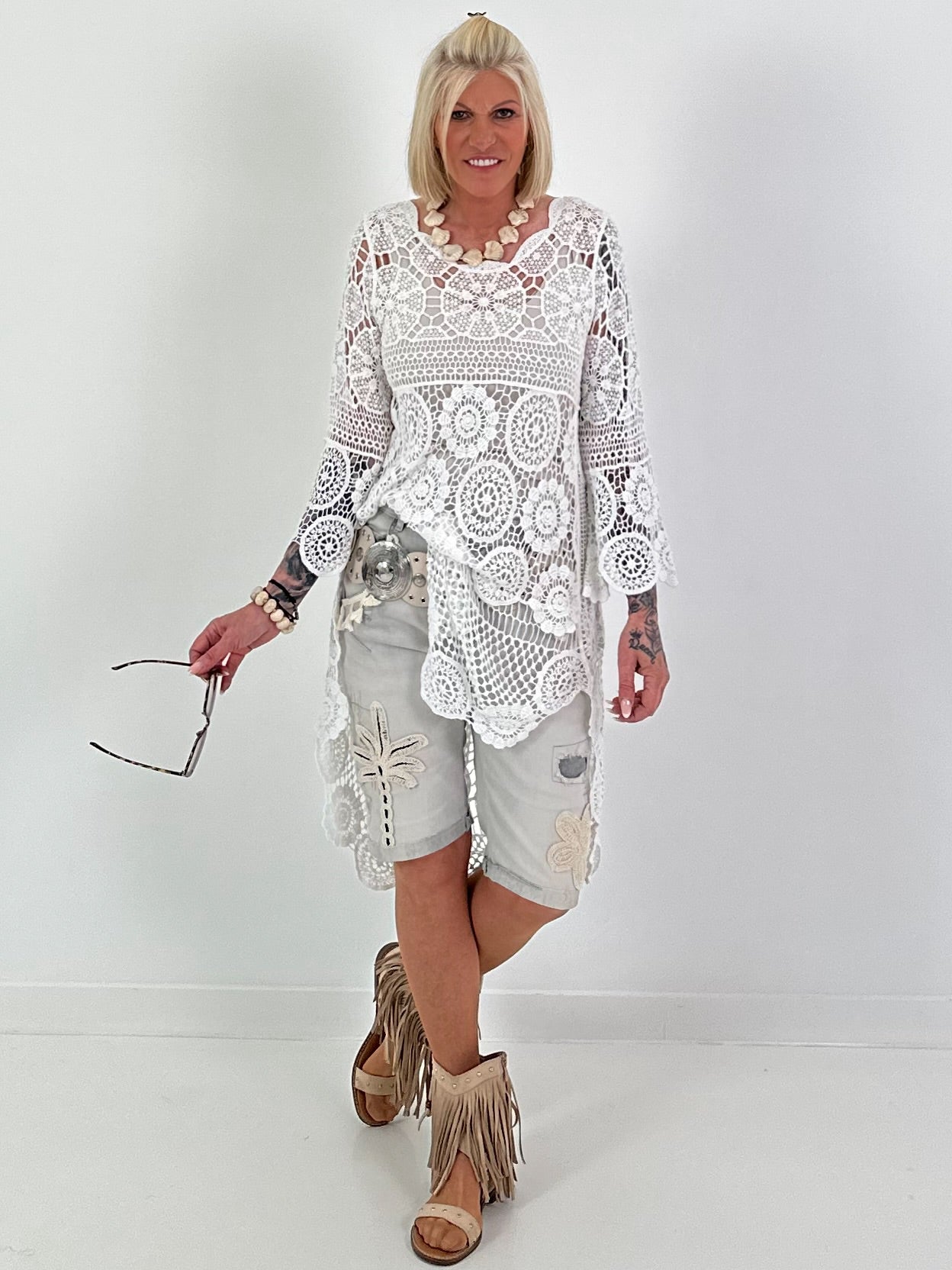 Crochet tunic with pattern - white