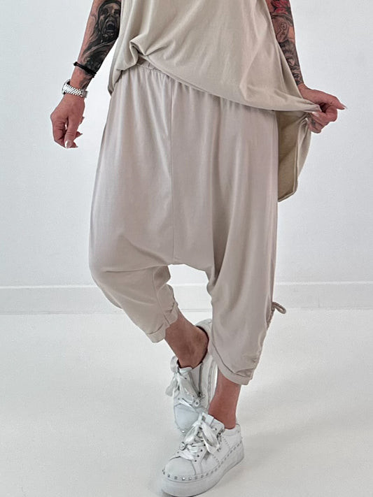 Sweatshirt Baggy mit Beinraffung - beige