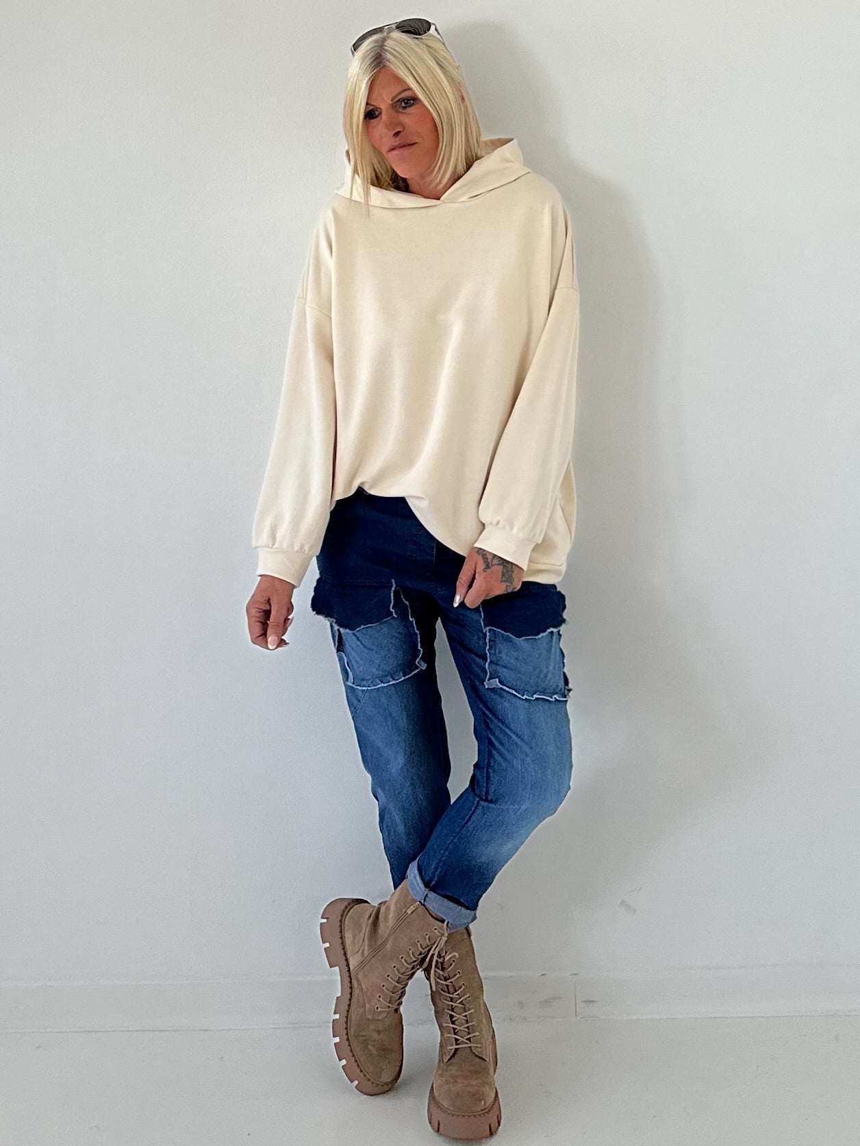 Jeans mit elastischem Bund und Patten - denim