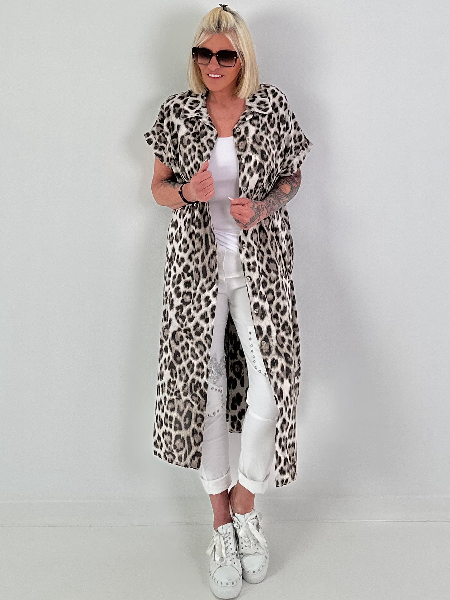 Leopard print shirt dress - beige