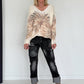 Pullover mit V-Ausschnitt und Botanical-Print - creme-taupe