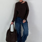Knitted Cut-Out Sweater - mocha