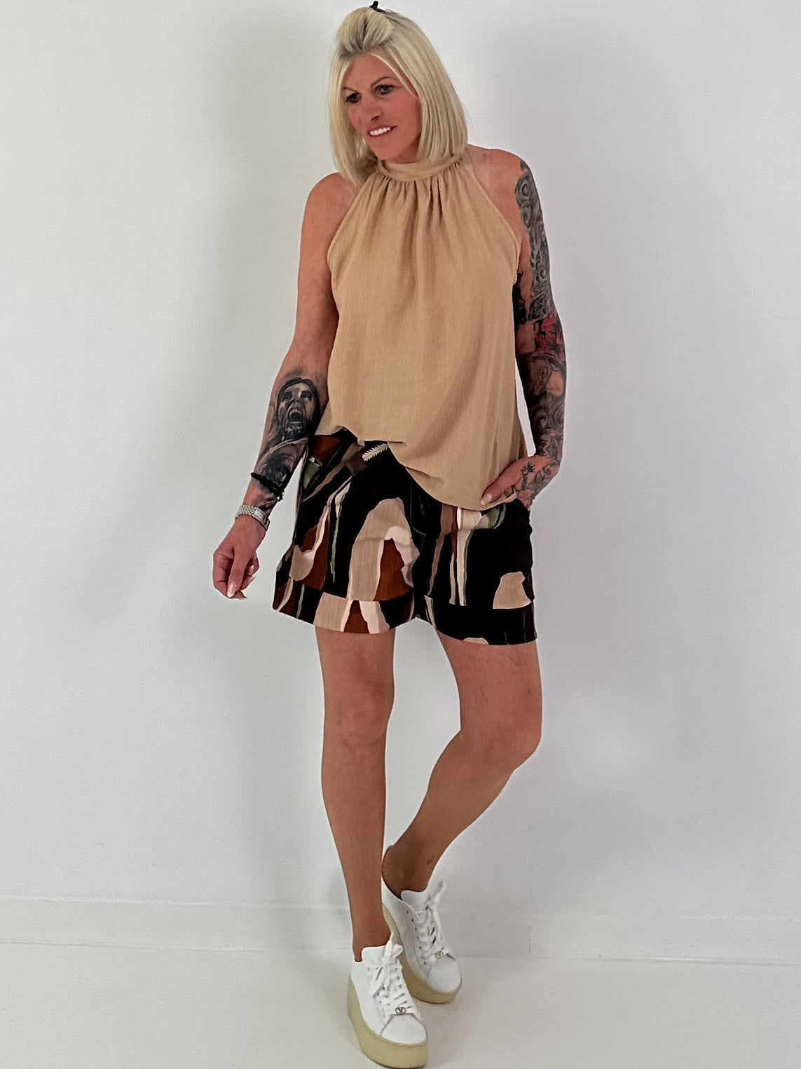 Neckholder Top -camel