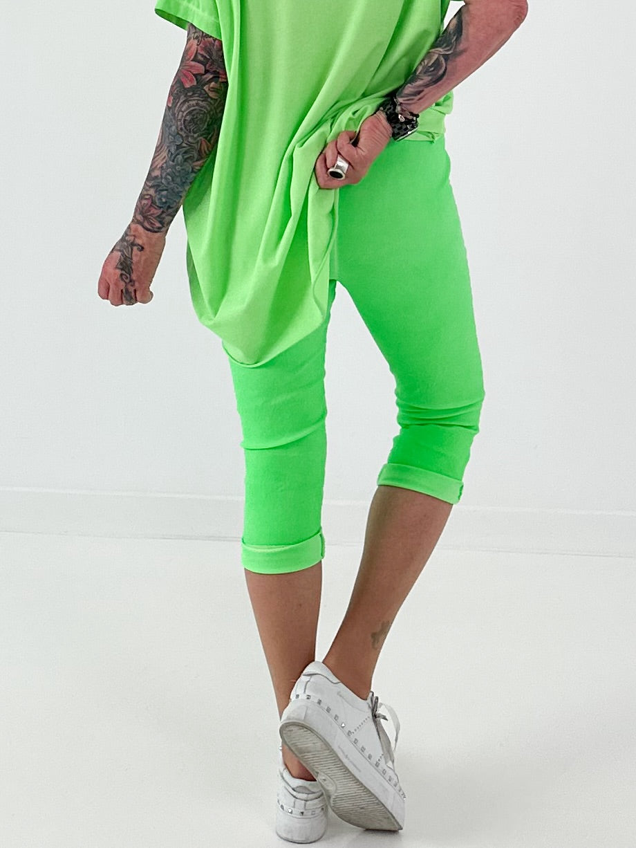 Capri Hose mit Bindeband - neongrün