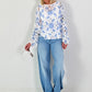 Häkelpulli mit floralem Muster - hellblau-weiss