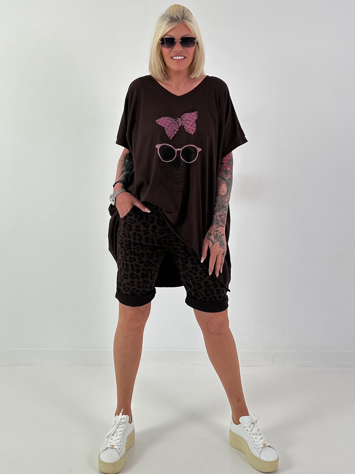 Oversized Shirt Skull - schoko