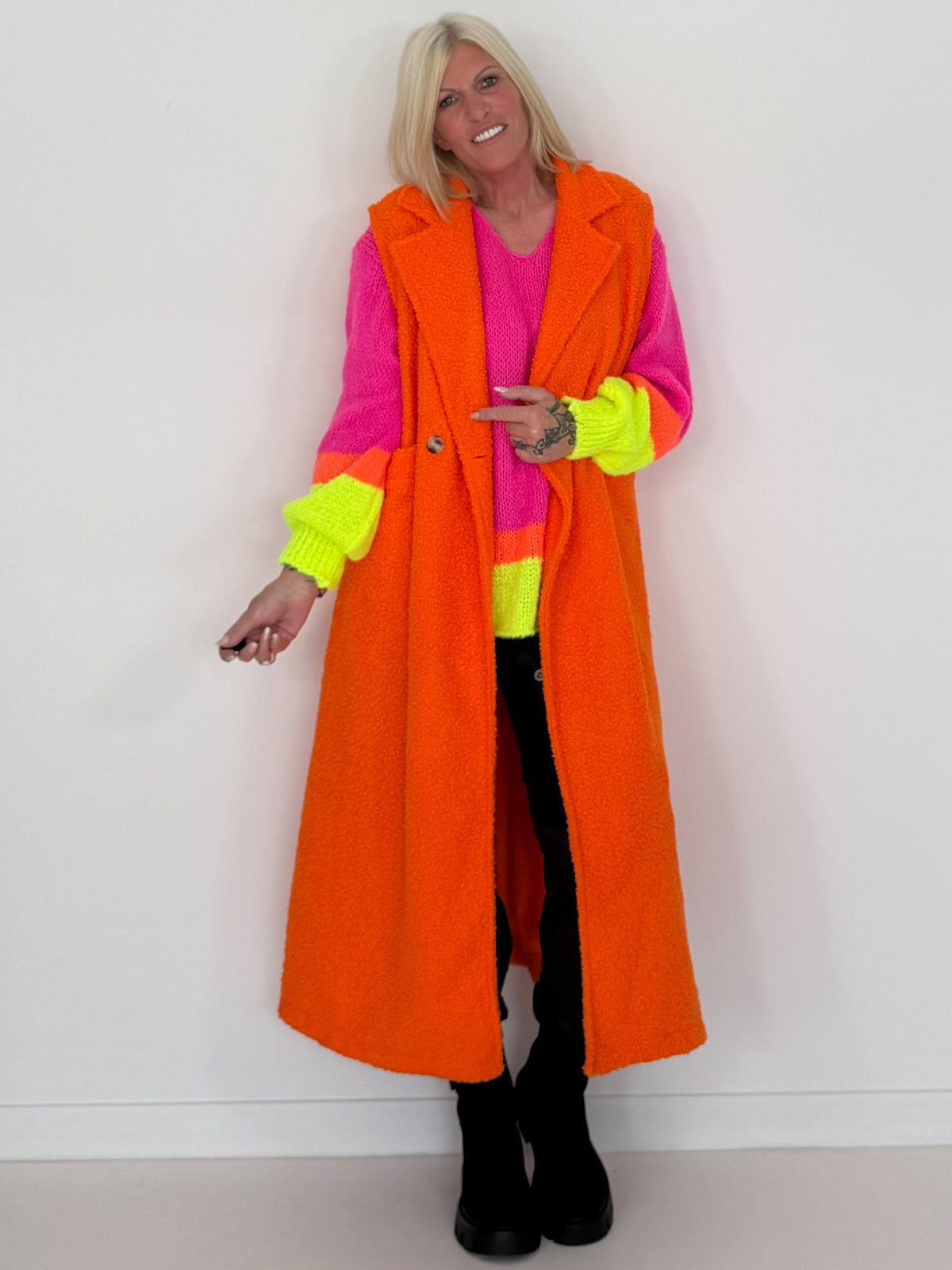 Bouclé lang vest - neonoranje
