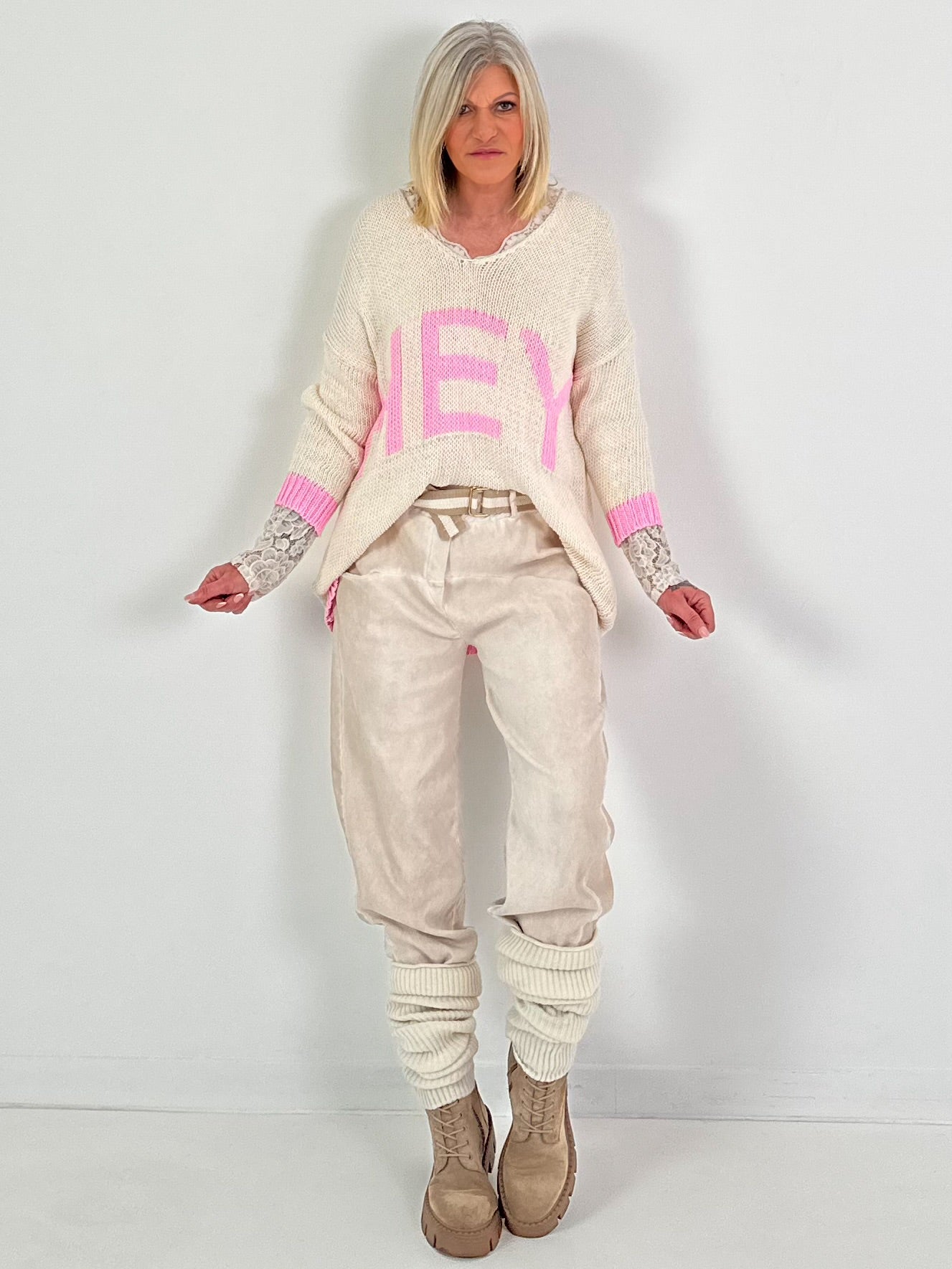 Pullover Hey You - beige-weiss