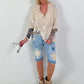 Boho Tunic with Crochet Appliqués - Beige