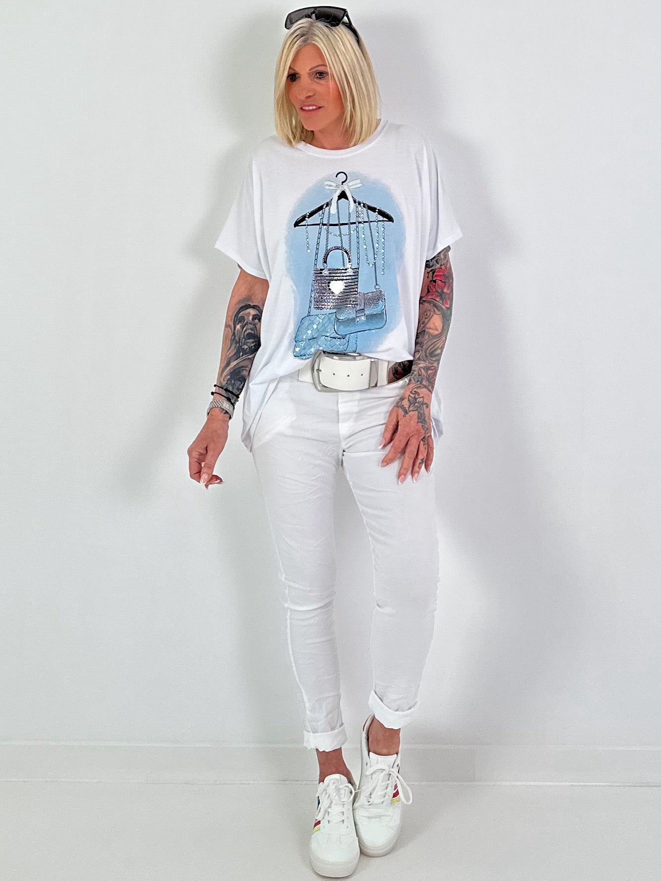 T-Shirt Glitter Bag - white-light blue
