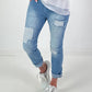 Jeanshose mit Lochstick-Patches - blau