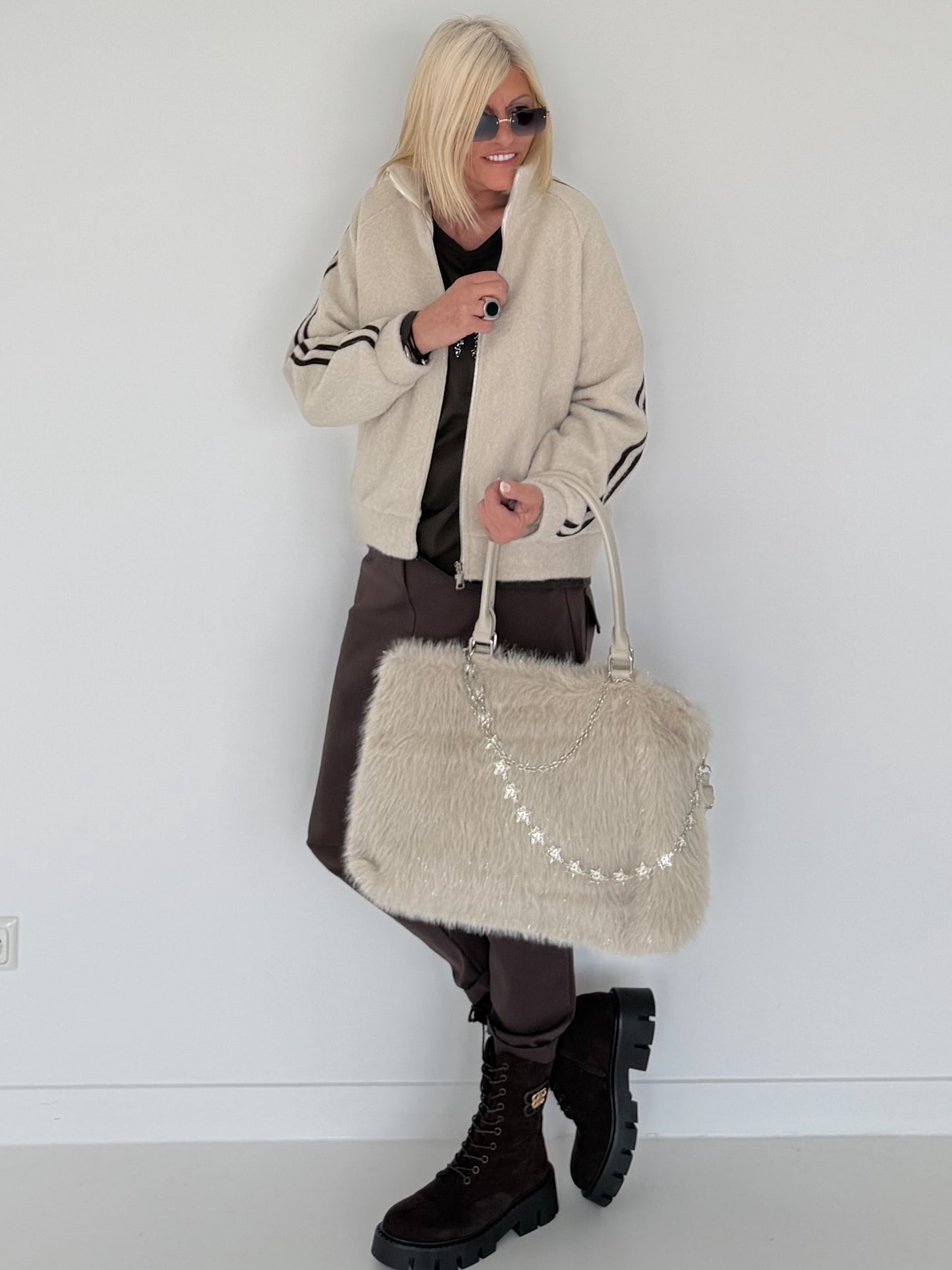 Jacke mit Streifen-Details - beige
