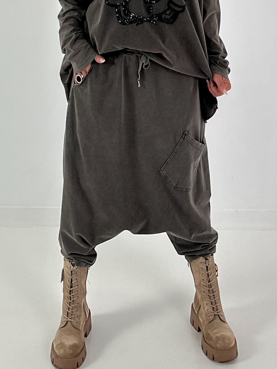 Haremhose mit aufgesetzter Tasche - anthrazit