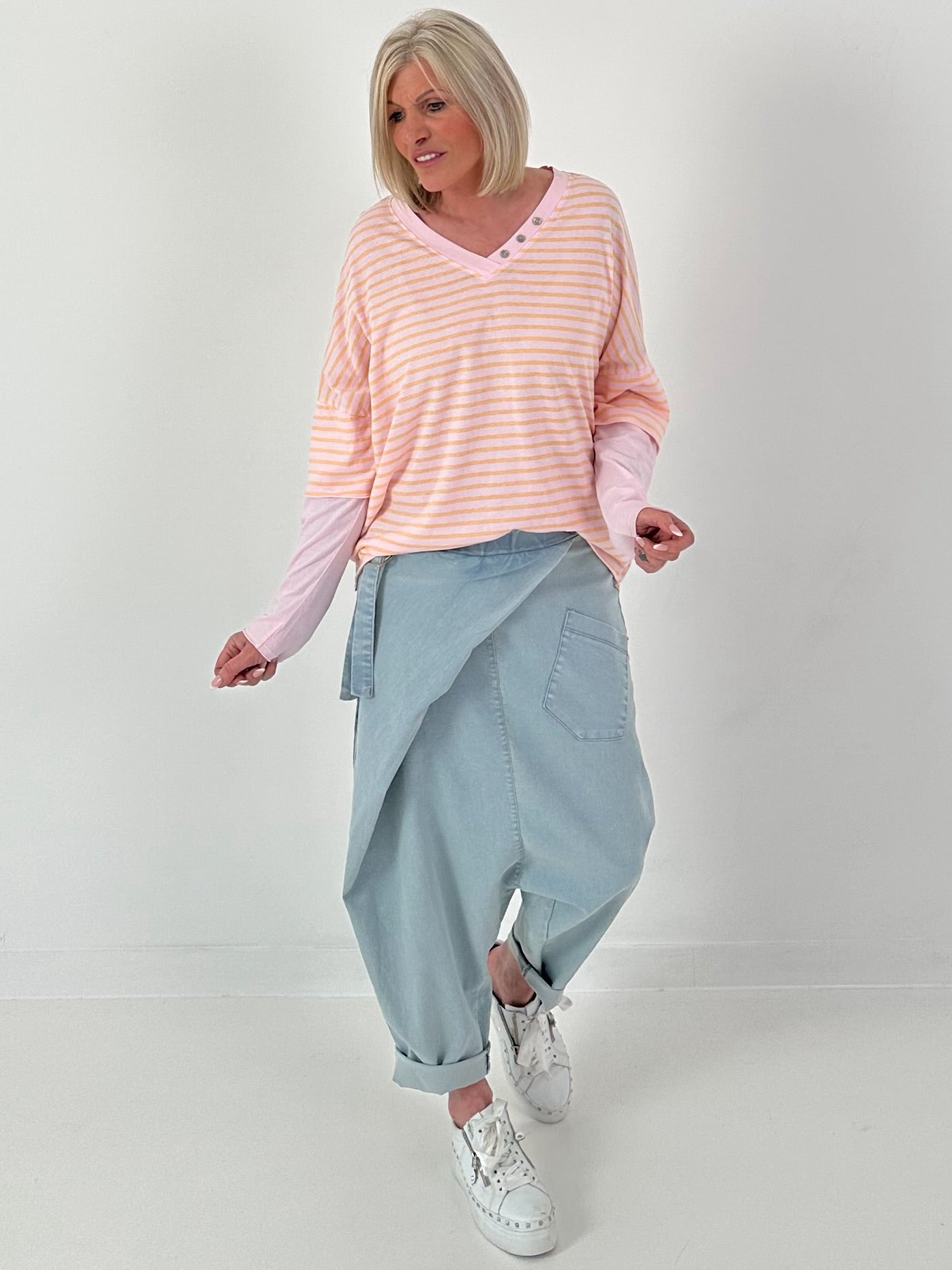 Shirt mit Streifen - apricot-rosa