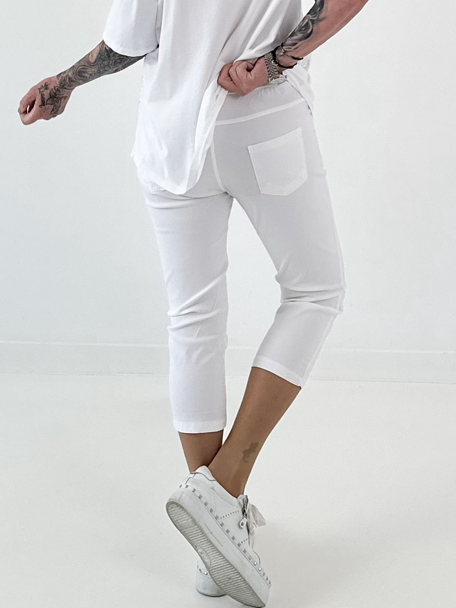 Capri Hose mit Leo Strass - weiss