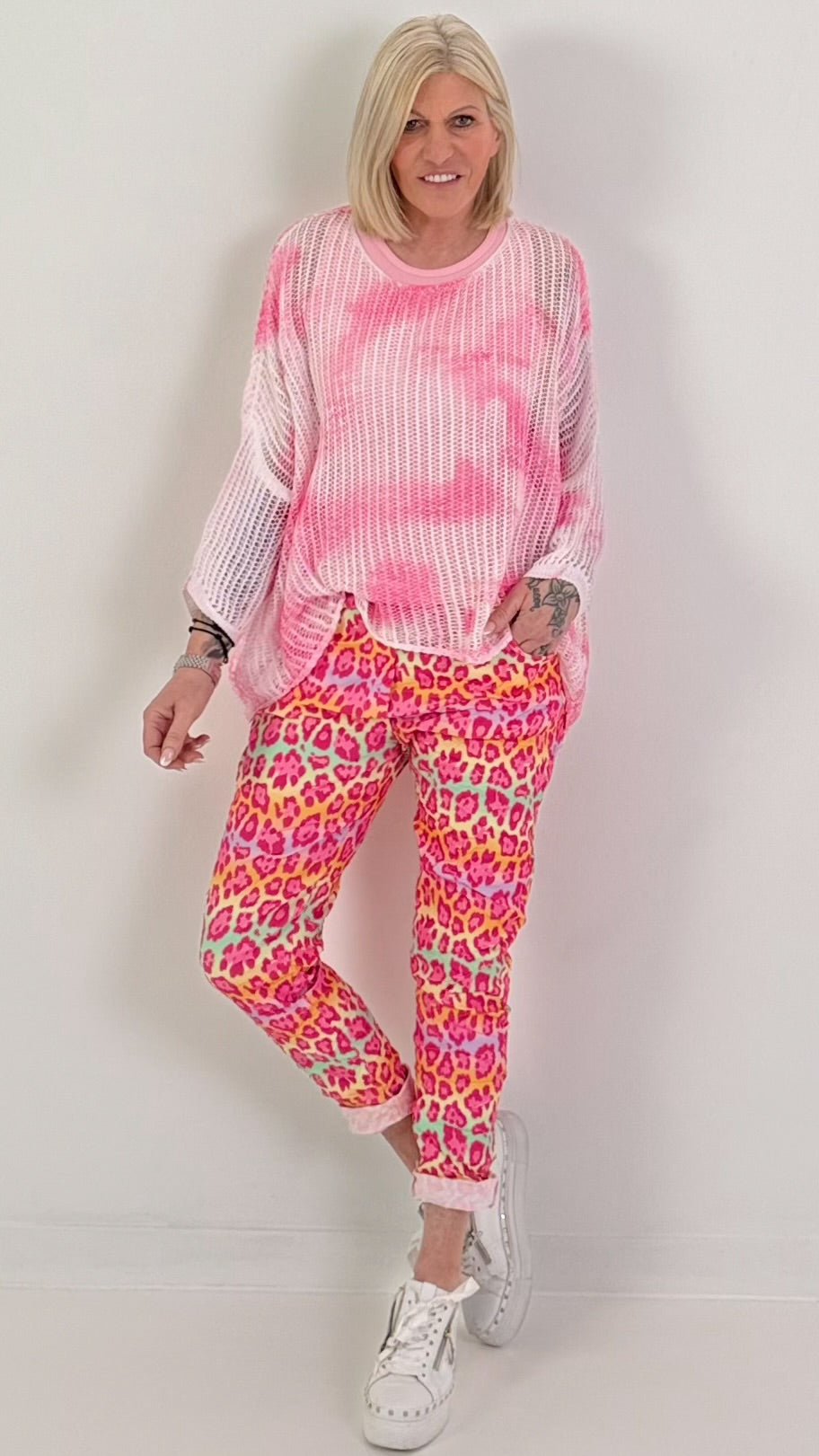 Batik Häkelpullover - pink