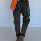 Baggy-Jeans in Used-Optik mit Camouflage-Applikationen - used-denim