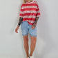 Pailletten Shirt mit Streifen - rot-rosa