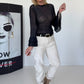 Mesh Shirt mit Punkten und Volantärmeln - marine