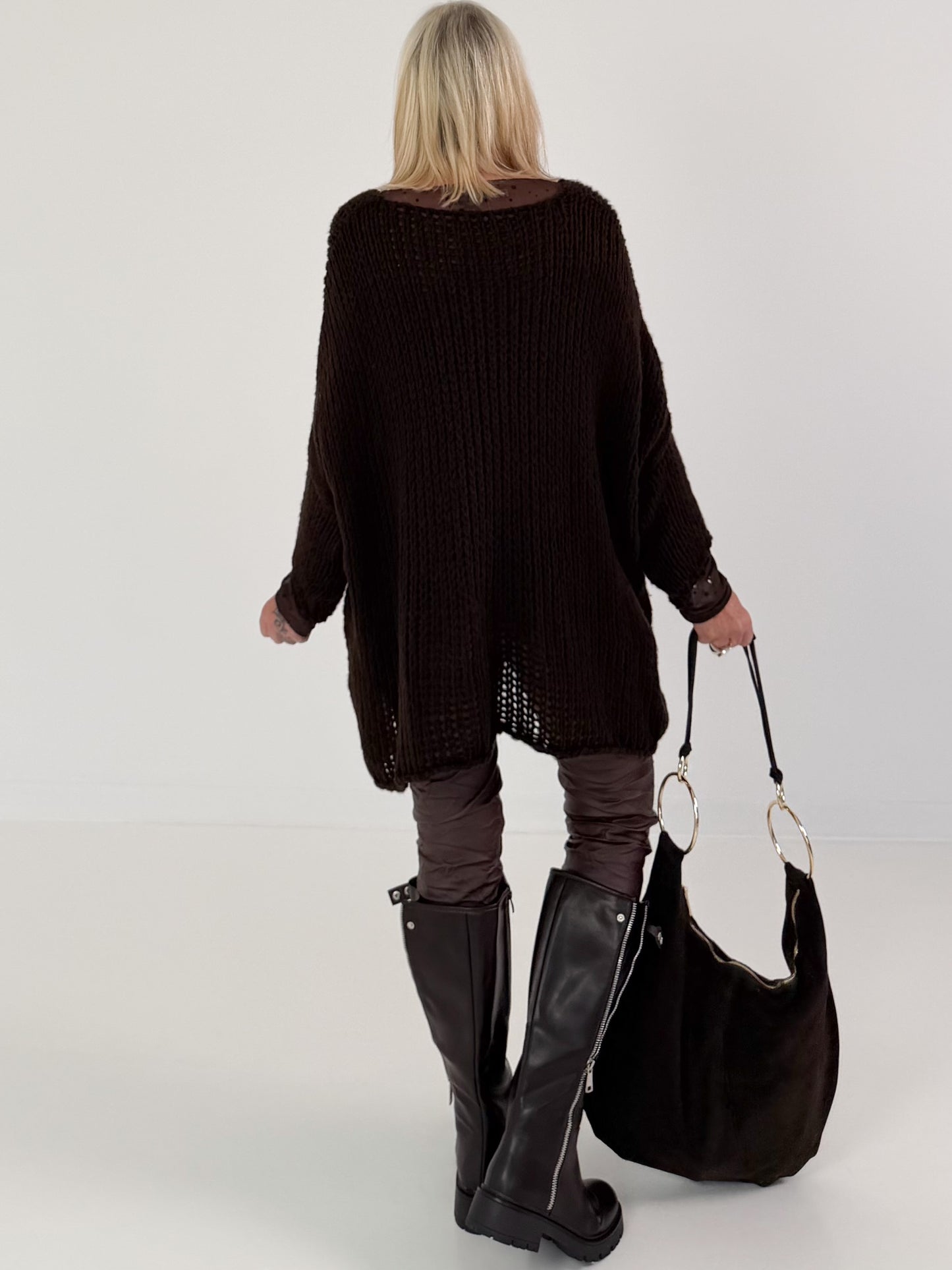 Weicher Oversized Grobstrickpullover  - mokka