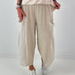 Balloon Linen Trousers with Fringe Details - taupe