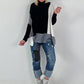Oversized Feinstrickpullover mit Stulpenärmeln - schwarz-weiss-grau