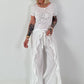 Wide Trousers with Tie Ruffle - White