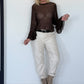 Mesh Shirt mit Punkten und Volantärmeln - schoko
