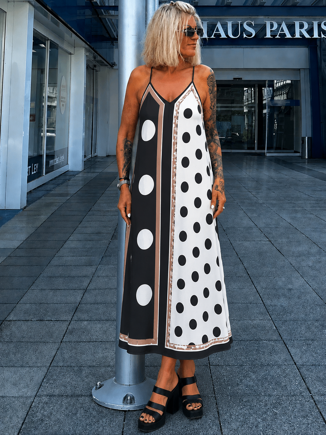 Luftiges Sommerkleid mit Print - schwarz mehrfarbig