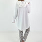 Casual long hoodie with thumbhole - white