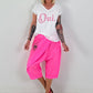 Short Linen Baggy with Overlay and Skull Detail - neon pink